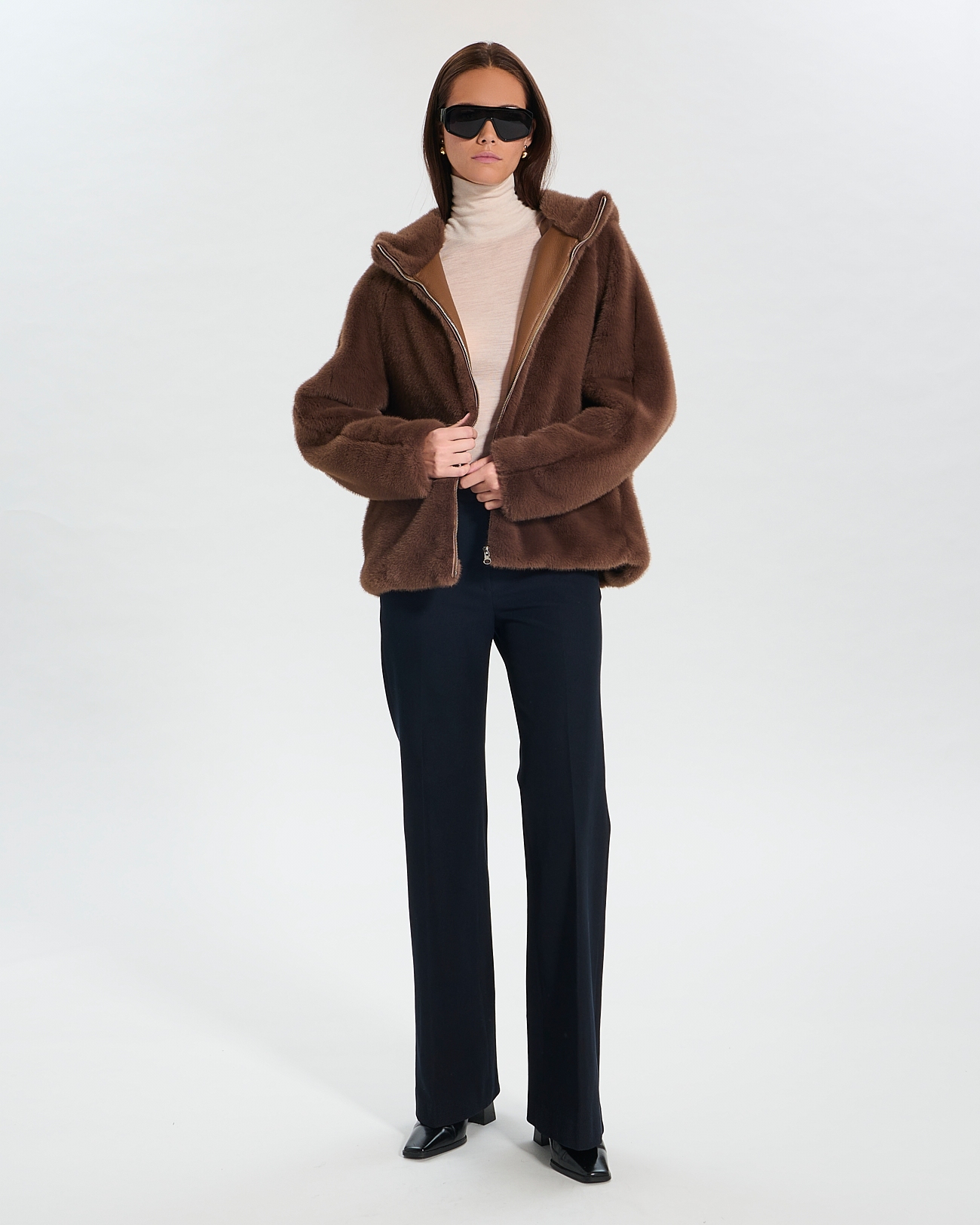 Macey coat Brown faux fur mid-length coat | ZAPA
